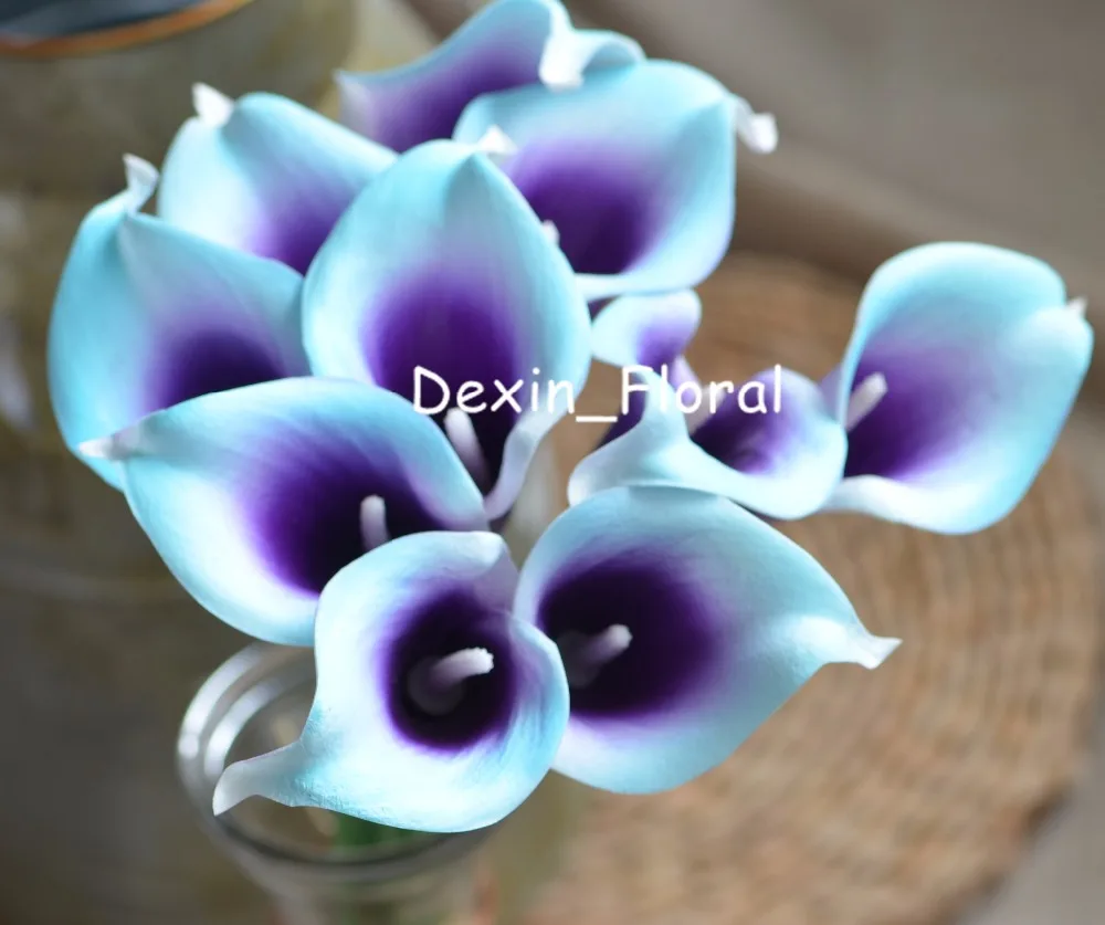 Aqua Blue Purple Picasso Calla Lilies Real Touch Flowers For Silk Wedding Bouquets, Wedding Decorations Artificial calla lily