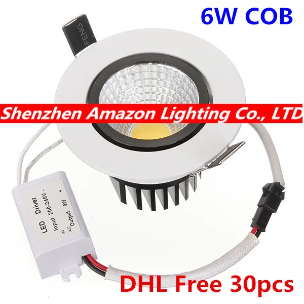 

30X Newest white shell 6W COB Led Downlights Cool/Warm White Led Ceiling Down Lights Energy Saving Led Lamp