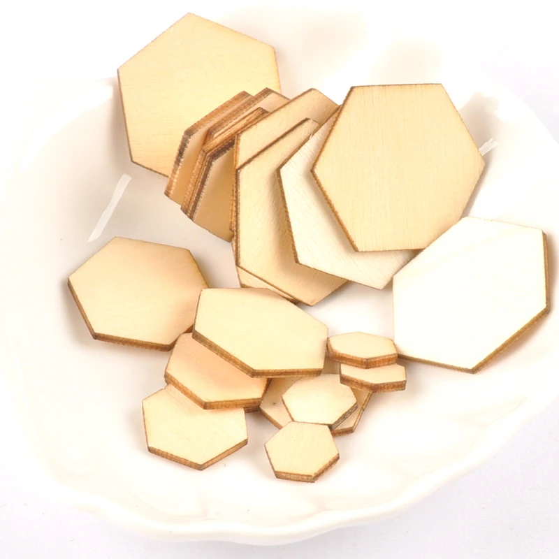 10/15/20/25/30/40/50/60/80/100mm Wooden Crafts Hexagonal Pieces Scrapbooking Crafts wood decoration for Home Decoration m2132X