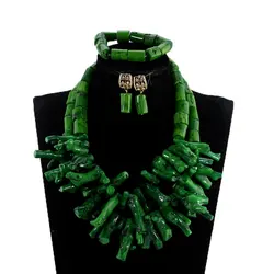 Real Coral Beads Green Chunky Beads Statement Necklace Set African Nigerian Wedding Coral Beads Jewelry Set Baroque Style ABH787