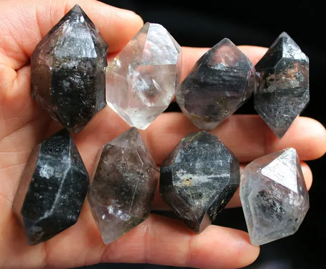 8PC AAA+Tibetan BLACK Phantom Single QUARTZ Crystal Double Terminated Specimen