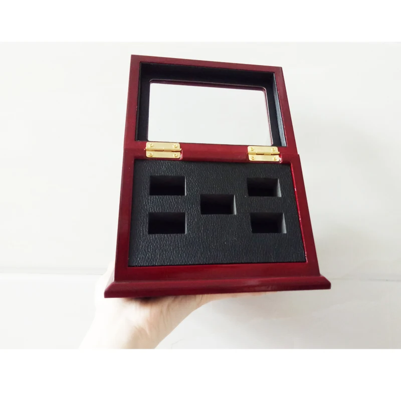 

Fast Shipping Red Brown 5 Holes Standing Display Box For Rings Set