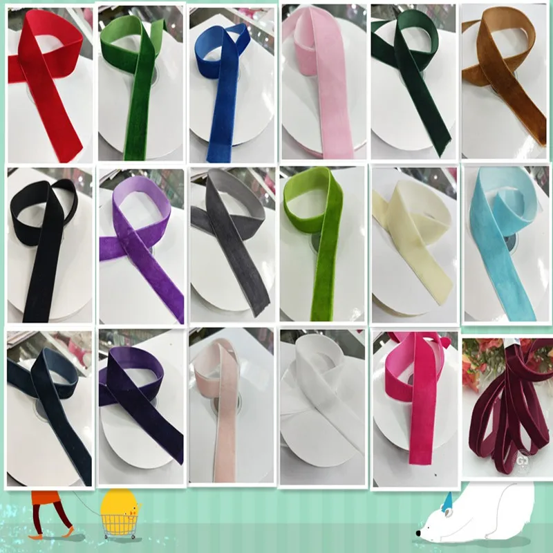 5Yards/lot 1Inch 25mm Soft Velvet Ribbon Headband Clips Bow Wedding Christmas Decoration