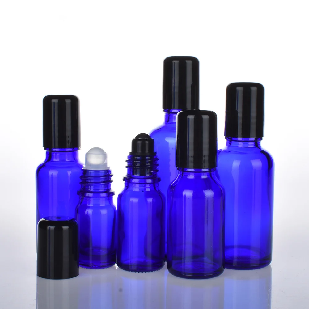 12pcs x 5ml 10ml 15ml 20ml 30ml 50ml 100ml Cobalt Blue Glass Roll on Bottle 1/6OZ 1/3OZ 1/2OZ 1OZ Glass Roller Ball Containers