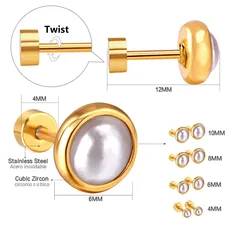 LUXUSTEEL Vintage Imitation Pearl Stud Earrings For Women Gold Color Stainless Steel Korean Jewelry Gifts 4/6/8/10mm