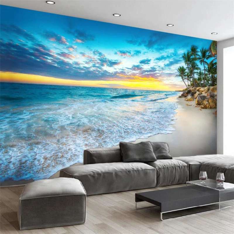 

wellyu HD Beach Seascape Landscape Illustration Wall Custom Large Mural Home Decor Wallpaper papel de parede para quarto