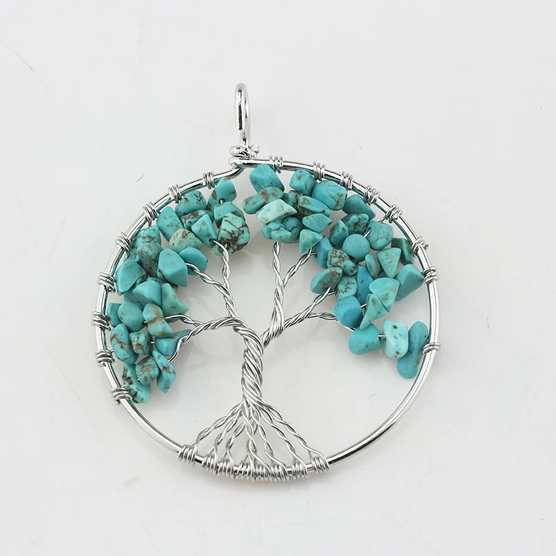 New Tree of Life Necklace Pendant Natural Stone Chip Beads pendulum Handmade Wire Wrap Clear Crystal Women Healing Reiki Jewelry