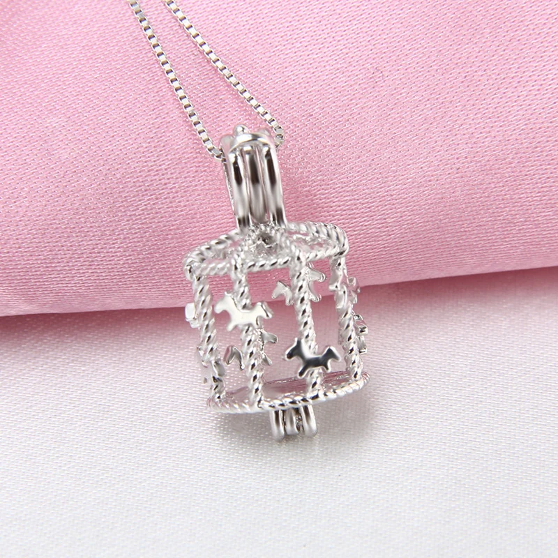 CLUCI Silver 925 Cute Carousel Cage Pearl Pendant 925 Sterling Silver Merry-go-round Charms Gift for Women Pearl Locket SC176SB image 4
