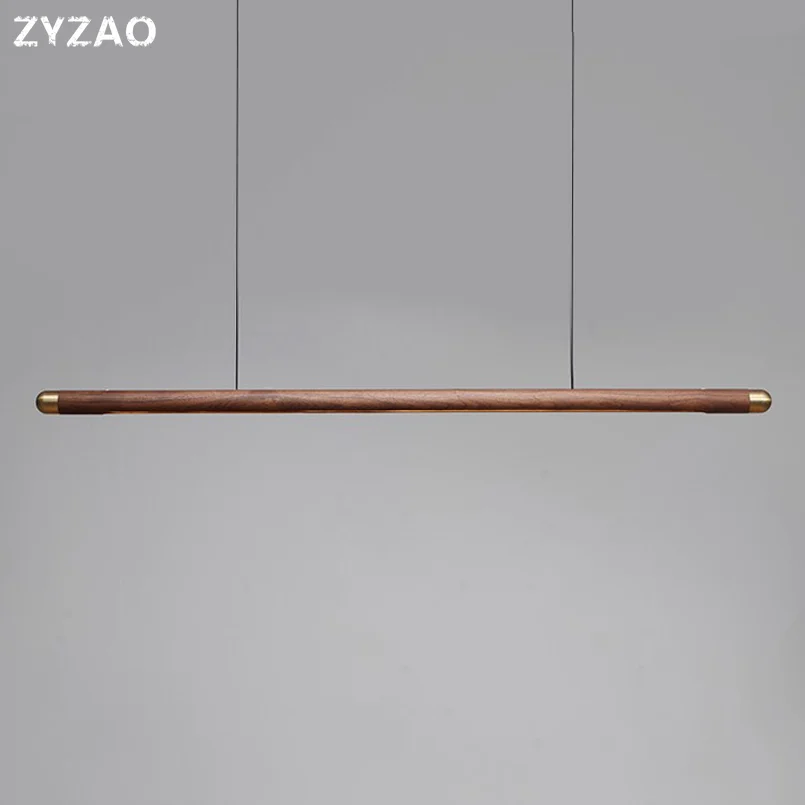 Designerska restauracja w stylu nordyckim Bar drewniane lampy wiszące czarny orzech minimalistyczny długi pasek Led Hanglamp Home Decor jadalnia