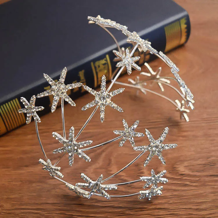 HIMSTORY Fashion European  Sparkly Crystal Star Tiara Headband Bride Headdress Rhinestone Hair Jewelry Wedding Accessories