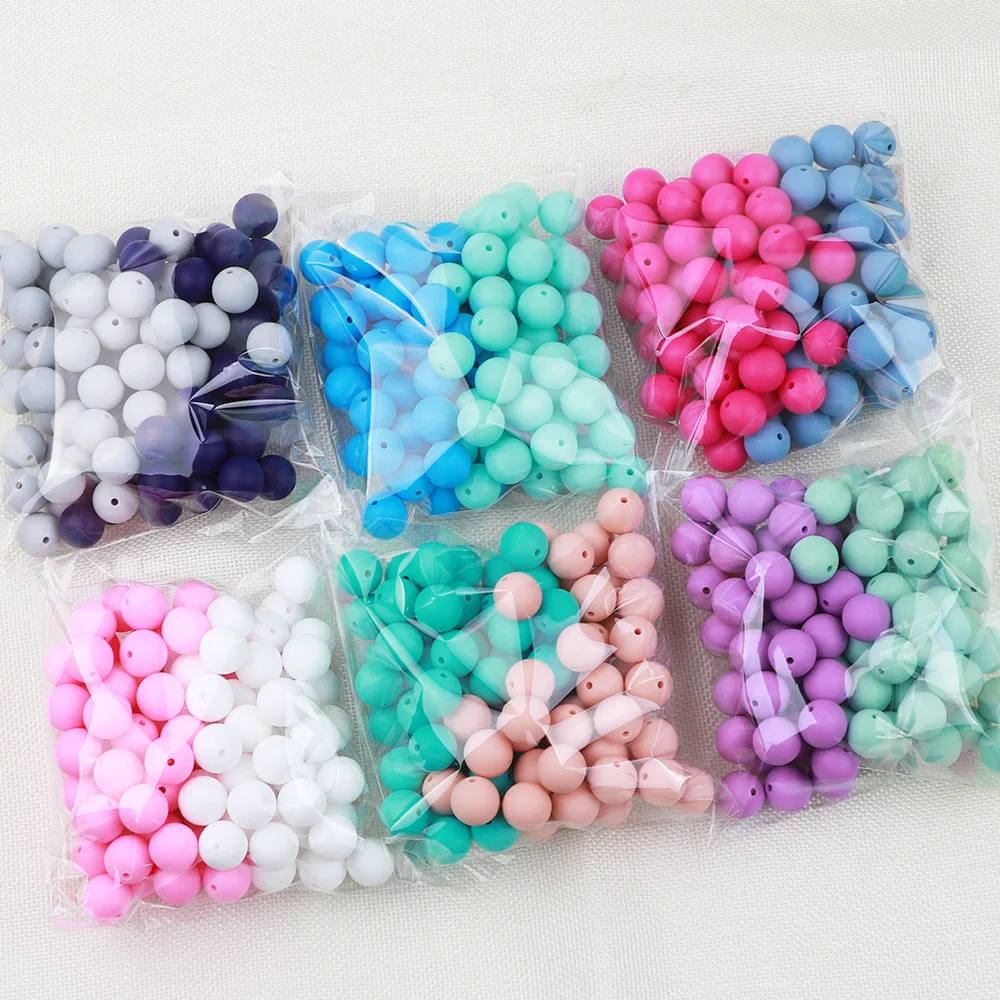 TYRY.HU 100pc Silicone Beads Round 15mm Newborn Teething Teether Accessories Pacifier Clips Teething Necklace Bead Food Silicone