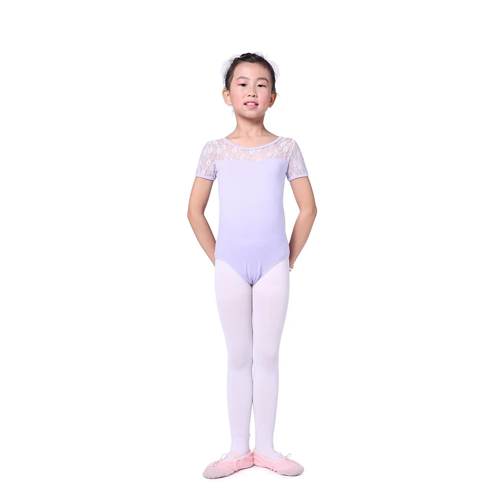 Robe de gymnastique à lacets pour filles, Costume de danse, justaucorps de gymnastique à manches courtes