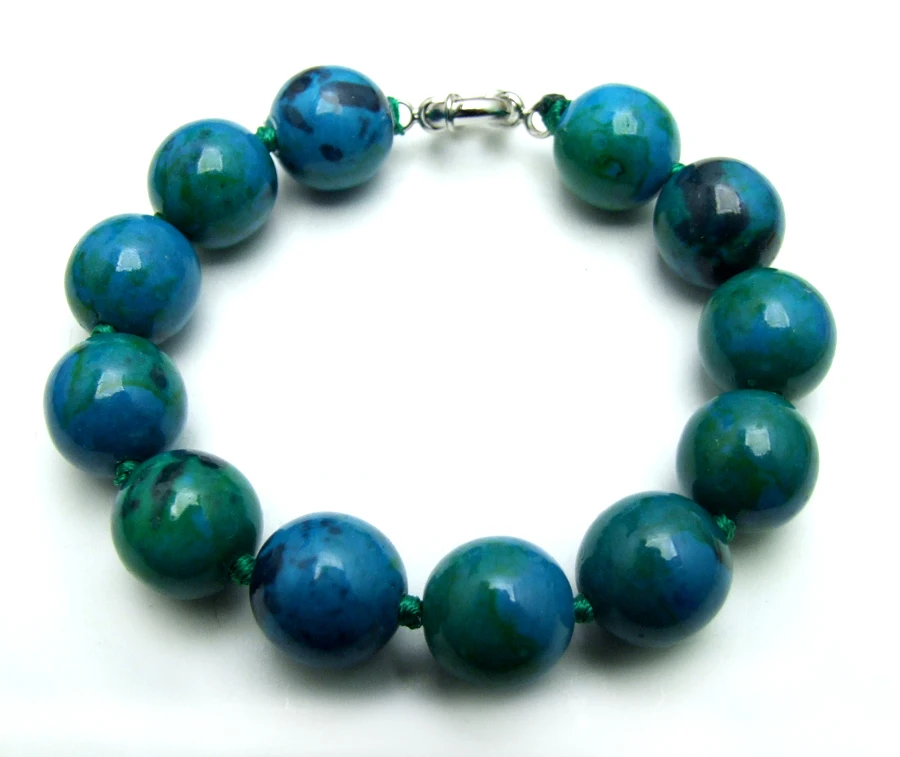 Qingmos Natural Chrysocolla Bracelet for Women with 14mm Round Green Chrysocolla Gem Stone Bracelet Jewelry bra167 Free Shipping