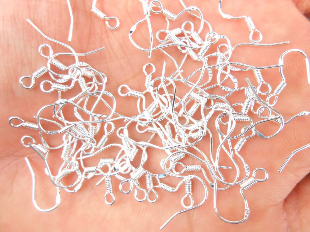 50PCS 15MM DIY Making Jewelry Findings 925 Sterling Silver colorFrench Hook Earrings Ear Wires