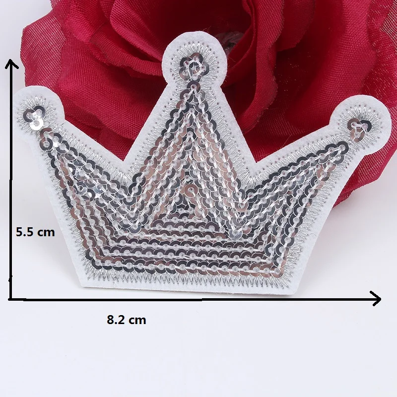 10pcs/lot DIY Sequined Silver Crown Stickers Sewing Clothes Jeans Backpack Shoes Pants Patch Cartoon Patches Iron On Appliques
