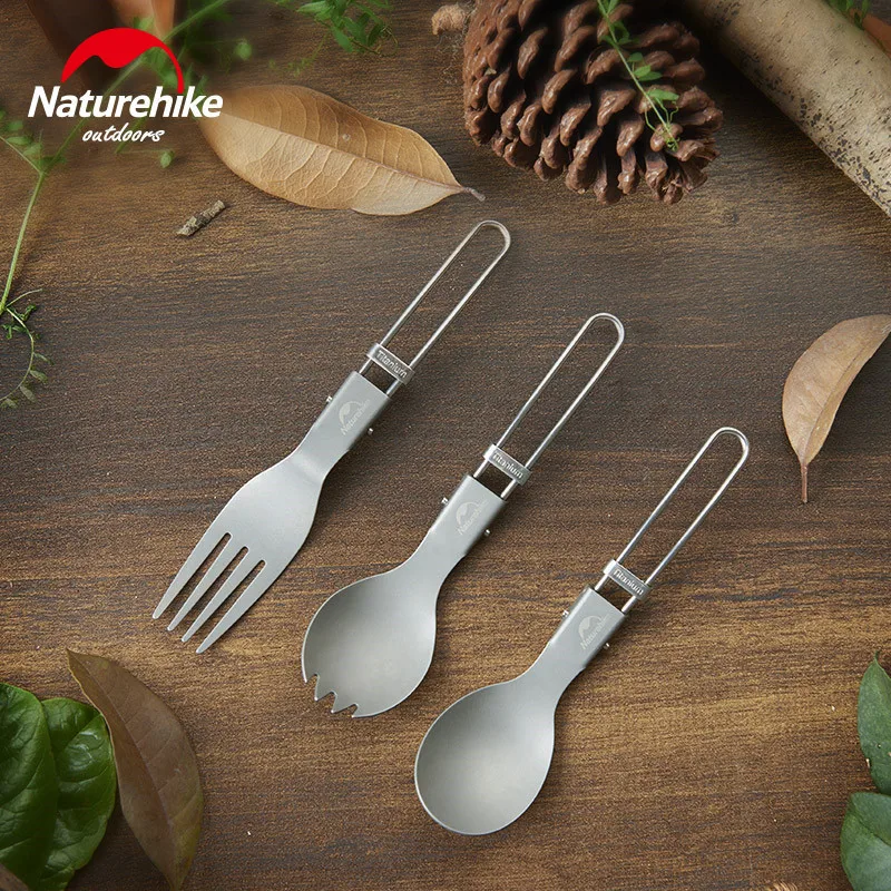 Naturehike Folding Titanium Tableware Portable Multifunctional Tableware Metal Anti-Skid Knife Fork Spoon Outdoor Camping Picnic