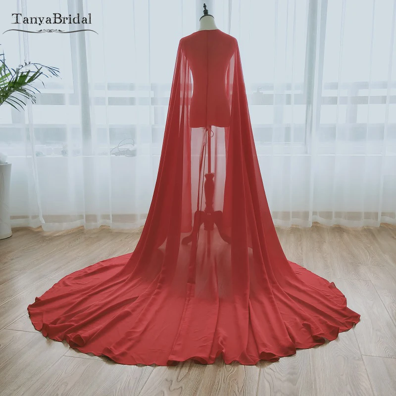 Jubah elegan pengantin merah jubah sifon Ukuran bebas syal pernikahan syal pernikahan wanita boleros formal asli murah panjang 2m DJ048