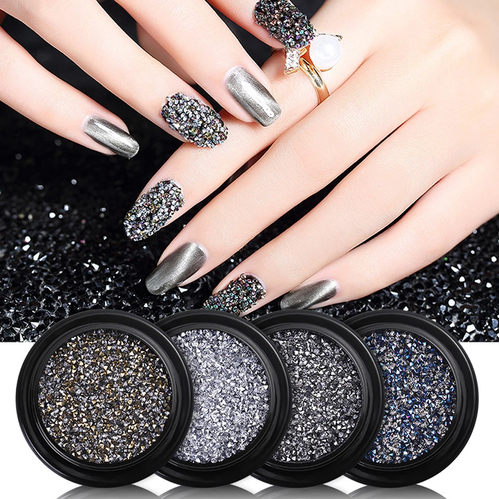 4 Colors Round Box Micro Shining Nail Rhinestone & Decoration 3D Nail DIY Art Crystal Stones for Manicure UV Nails 1 box per lot