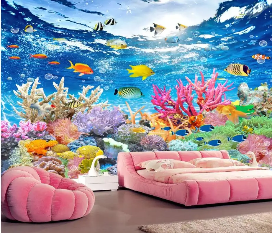 

Custom 3d Mural Wallpaper Underwater world coral plants Photo Wallpaper High Quality 3D Stereoscopic 3d Mural For Living Room