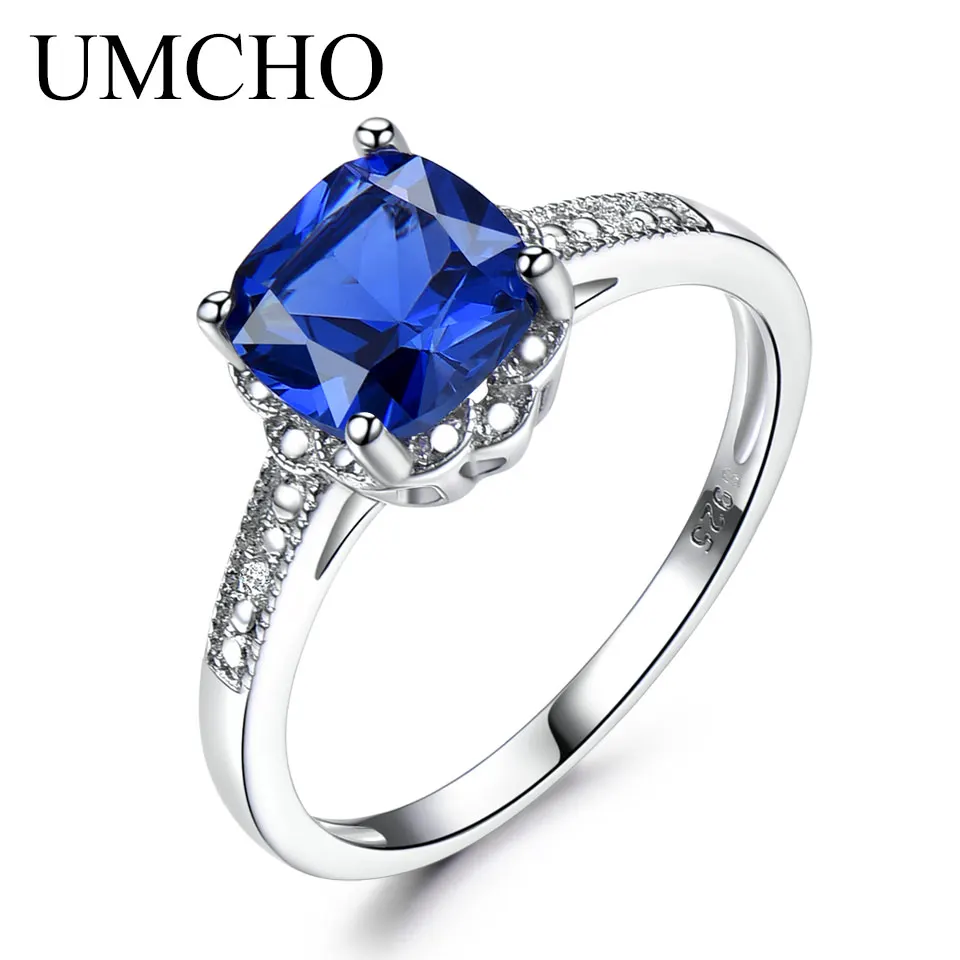 925 Sterling Silver Rings Nano Sapphire Ring Cushion 7mm Rings Prong Setting Birthday Gift