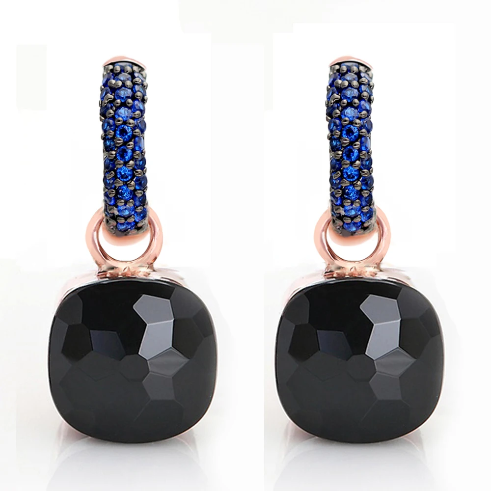 Women Fashion Rose Gold With Black Plated Blue Zircon Earrings Gift 14 Colors