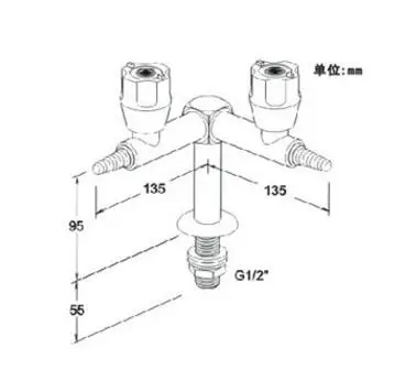 K004 Laboratory Gas Tap  Pure Copper Double Port Standing Style 90 degrees Right Angle Copper Material Gas Faucet