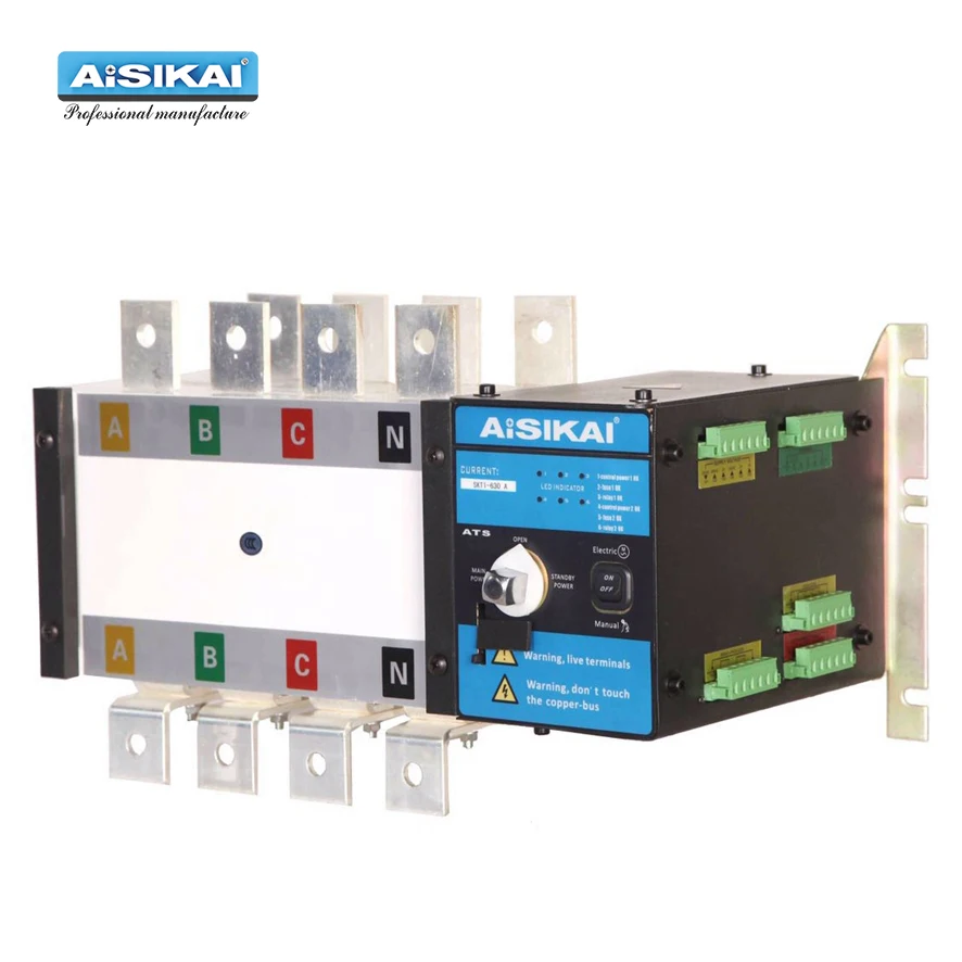 AISIKAI ATS 630A 4P controller dual power automatic transfer switch parts 220V 380V electric diesel generator panel board 3phase