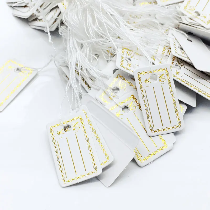 2500pcs Wholesale 27*16mm White Golden  Label Tie String Price Display Tags