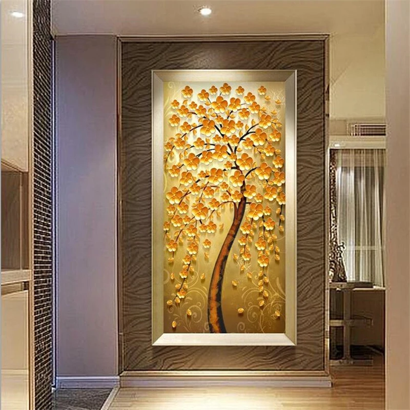 

Custom wallpaper 3d murals European retro golden fortune tree abstract Nordic porch aisle decorative painting mural 3d wallpaper