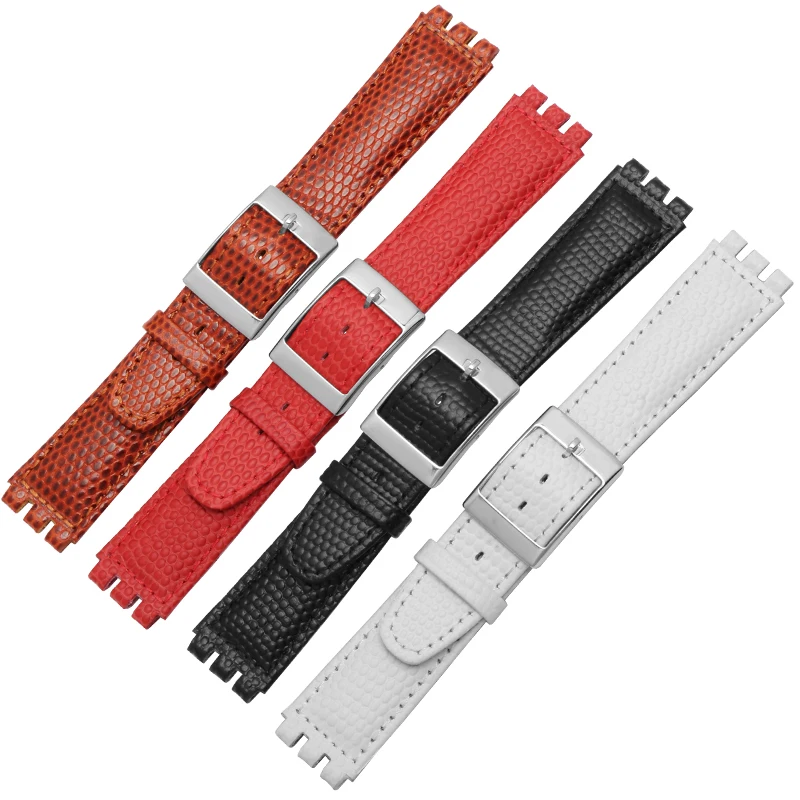 Lizard pattern watch band genuine leather strap 17mm 19mm replacement wristband for Swatch YCS YAS YGS