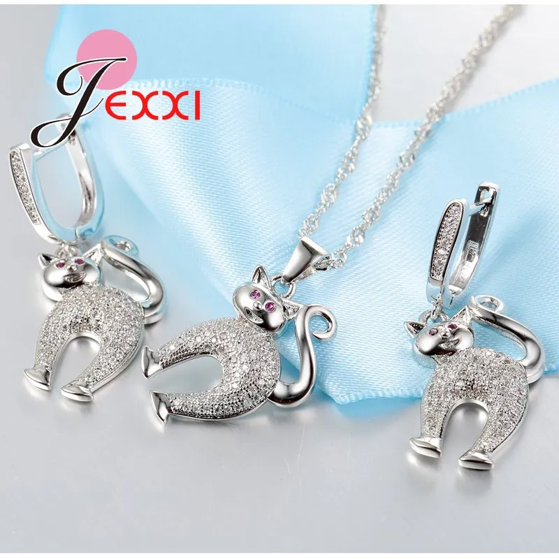 New lemur Girls Bijoux Fashion Jewelry Sets Women 925 Sterling Silver Needle Necklace/Drop Earrings Jewellery For Female