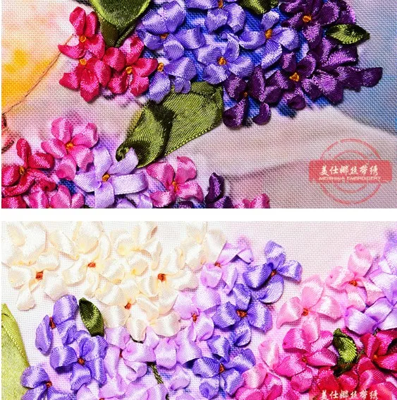 45x50cm 3D flower vase Ribbon embroidery painting set floral kits handcraft cross-stitch DIY handmade needlework wall art decor