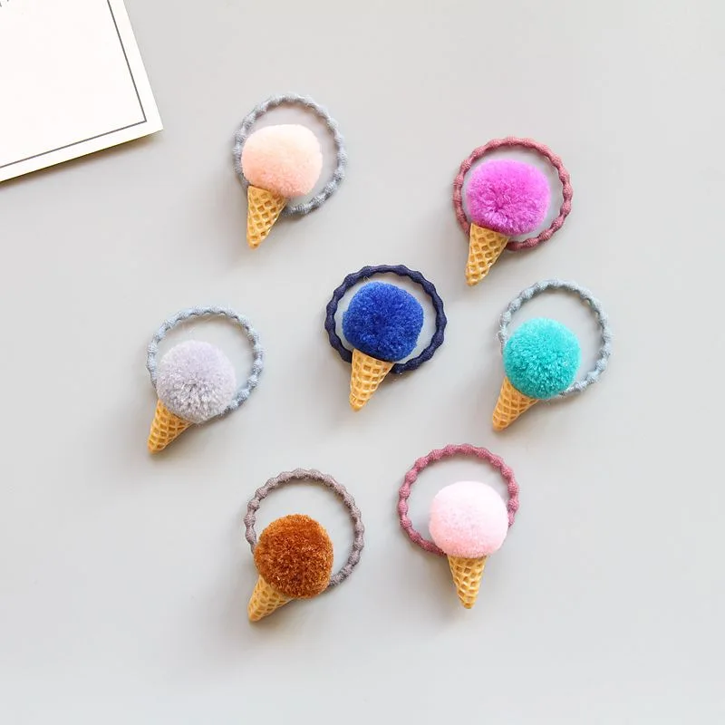 60pcs Fashion Cute Icecream Cone Hair Ties Mini Pom Pom Elastic Hairbands Princess Headwear Girls Hair Accessories