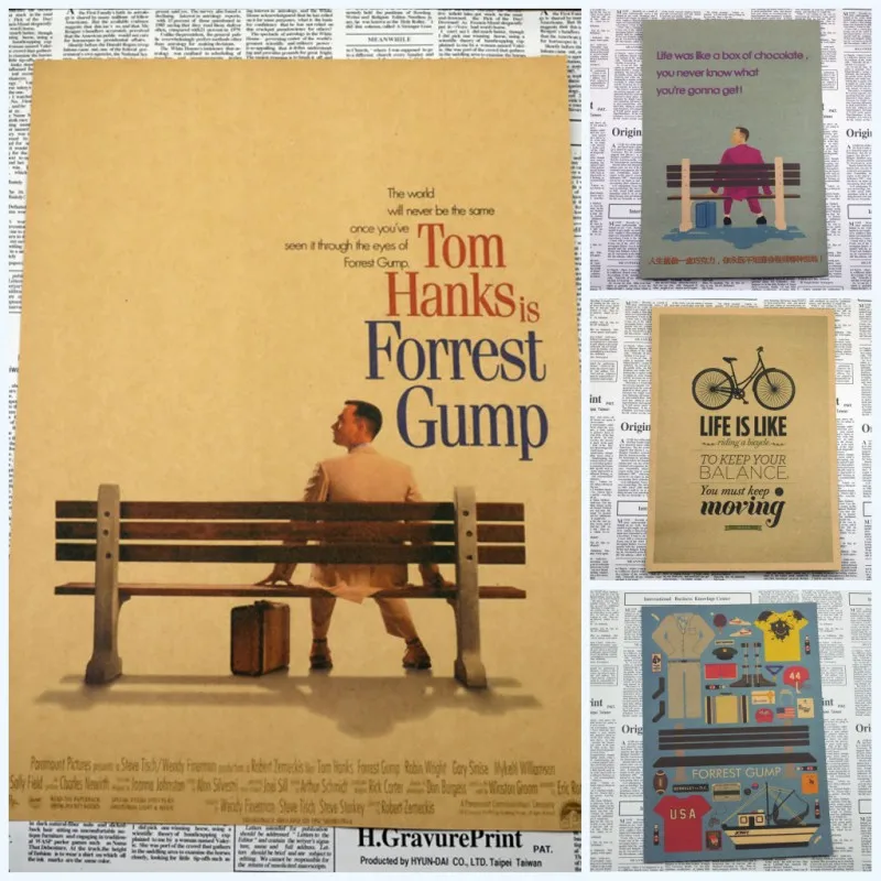 Forrest Gump Tom Hanks Self-Improvement Home Furnishing decoration Kraft Movie Poster Drawing core Wall stickers/1009