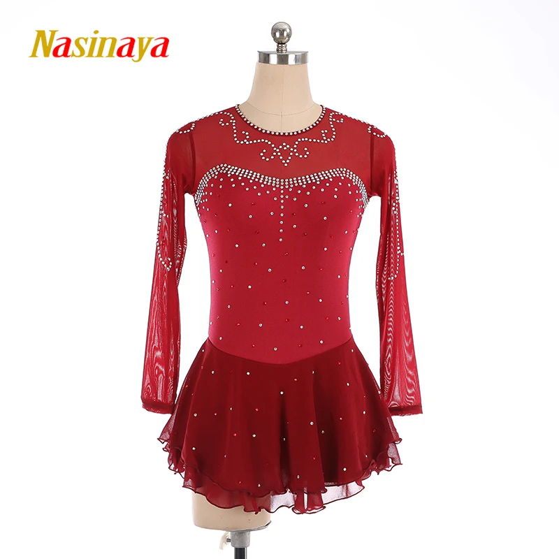 Figure Skating Dress Women's Competition Dress Children's Rhythmic Gymnastics Performance Wine Red Performance Dress