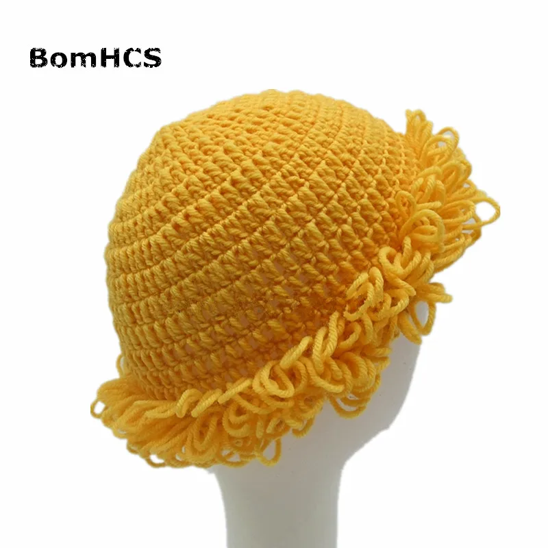 

BomHCS Novetly Wig Beanie Curly Hair 100% Handmade Knitted Hat Halloween Party Gift