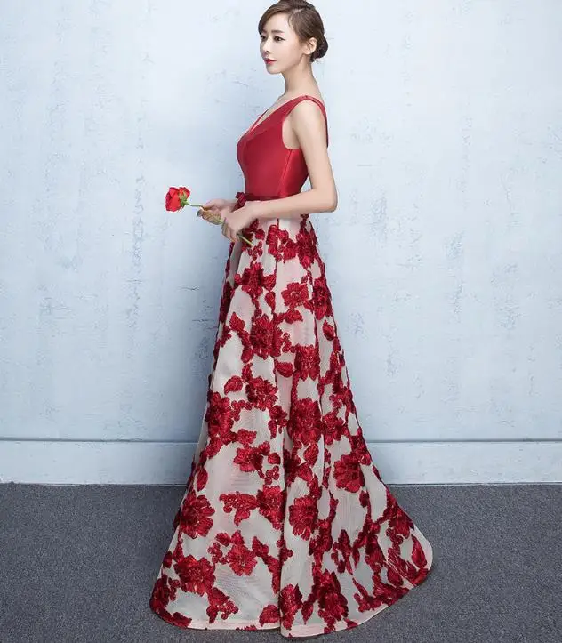 BANVASAC V คอลูกไม้ Appliques ยาวชุดราตรีโบว์ Sash ซาตินพรหม Gowns