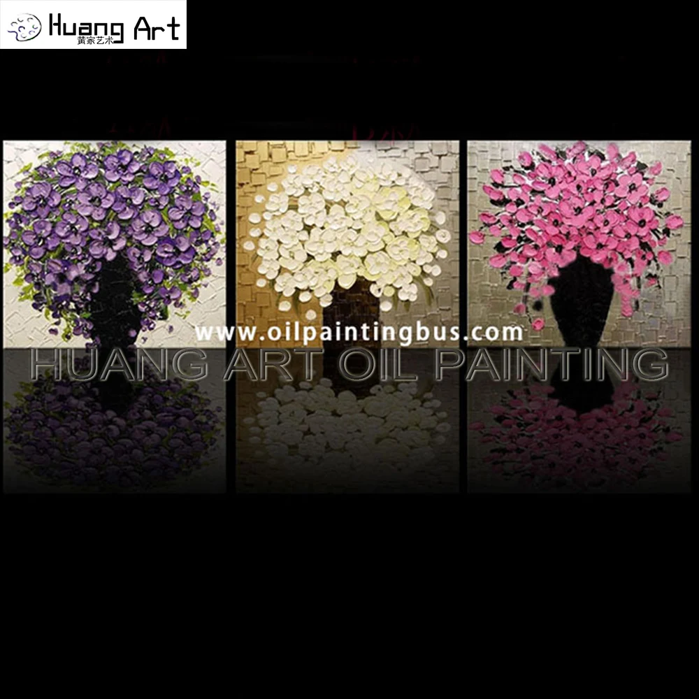 

Hand-painted Modern Thickness Flower Wall Art Decor 3Pcs Paintings Colorful Knife Flowers Oil Painting on Canvas for Home Decor