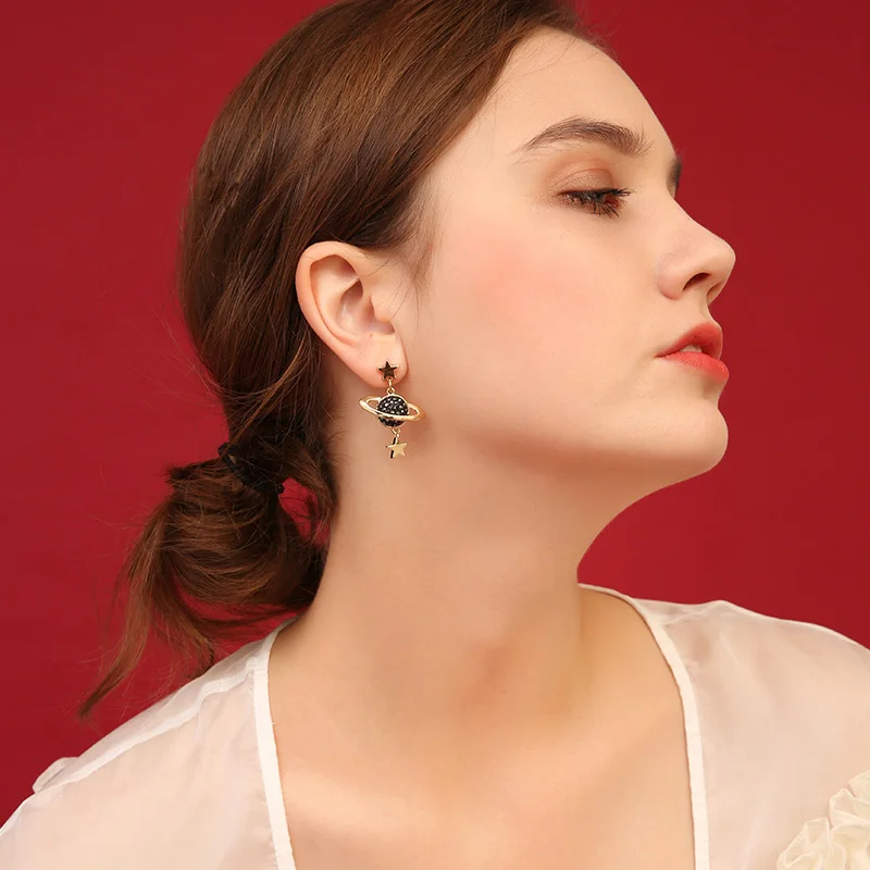 New Geometric Asymmetrical Star Moon Pendant Earrings For Women Fashion Planet Long tassel Personality Ear Jewelry Girl Gifts