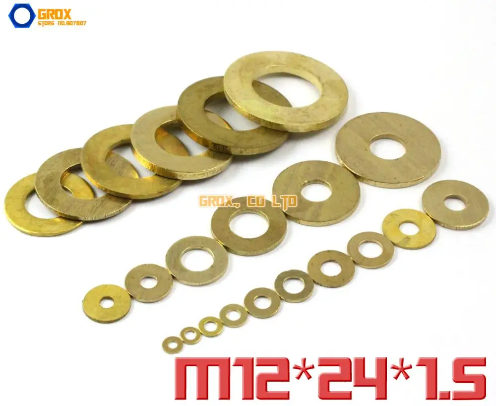 

50 Pieces M12 x 24 x 1.5mm Brass Flat Washer