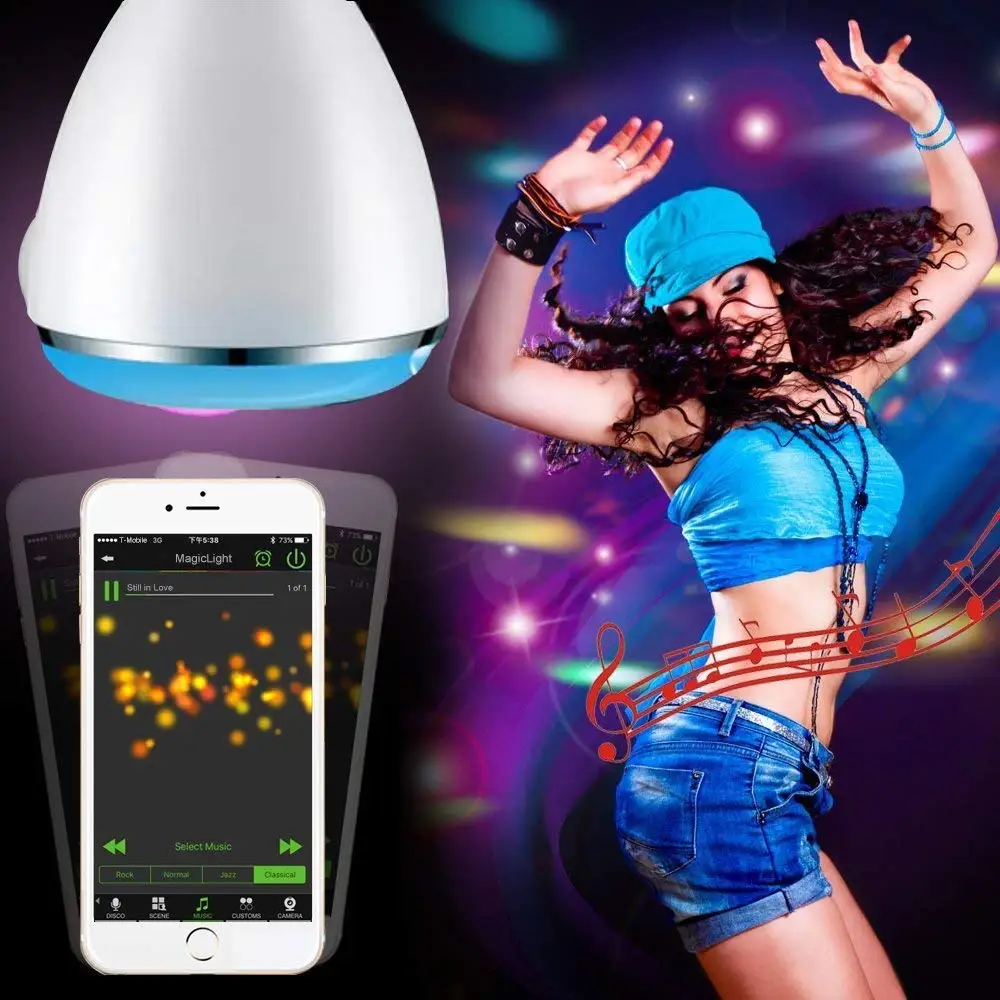 Imagem -02 - Mini 9w E27 Lâmpada Led Bluetooth Alto-falante App Controle Led Lâmpada de Luz Branco Mais Rgb Led Música Alarme Temporização Led Lâmpada Inteligente