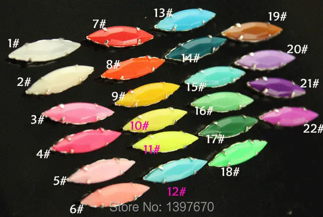 20pcs  4x15mm navette Candy color acrylic sew on stones with silver claw setting sew on buttons with holes diy dress shoes