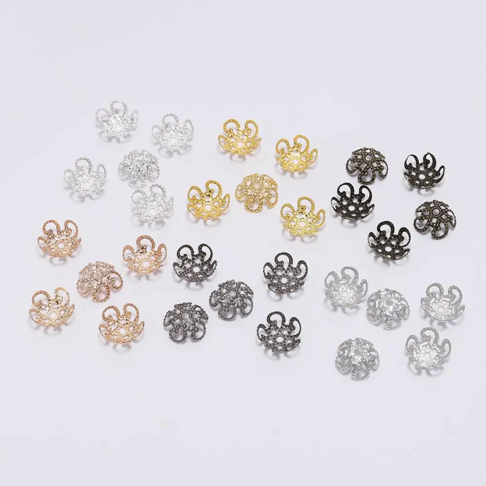 100pcs 8 10mm  Gold Metal Hollow Flower Spacer Beads End Caps Pendant DIY Charms Connectors For Jewelry Making Findings