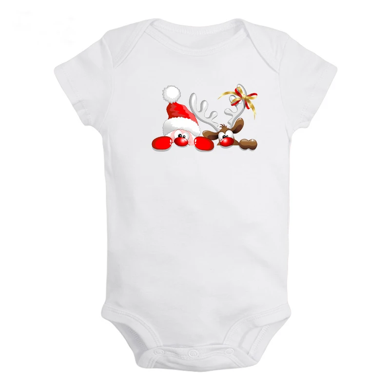 Santa Claus and reindeer Printed 6-24M Newborn Baby Girl Boys Clothes Short Sleeve Romper Jumpsuit Outfits 100% Cotton