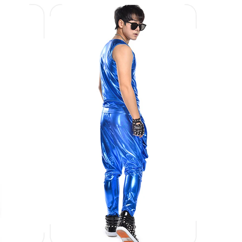 Hip Hop Dance Costumes Male Blue Suit Set Street Dancing Clothing Ds Dj Costumes Adults Singer Dancer Nightclub Show Wear DT777