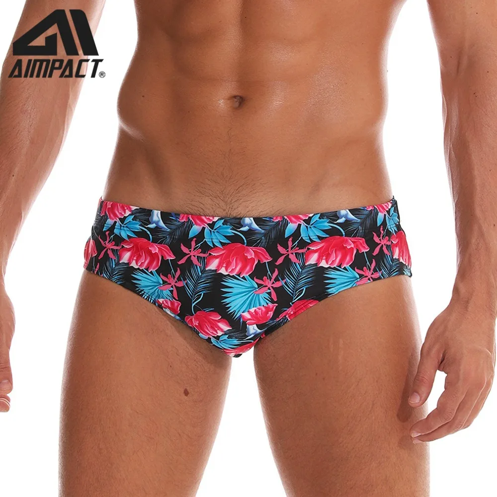 AIMPACT Men's Bikini Briefs Sexy Colorful Red Flower Low Rise Swimming Surf Shorts Swimsuit Fashion Swimwear Beach Trunks AM8125