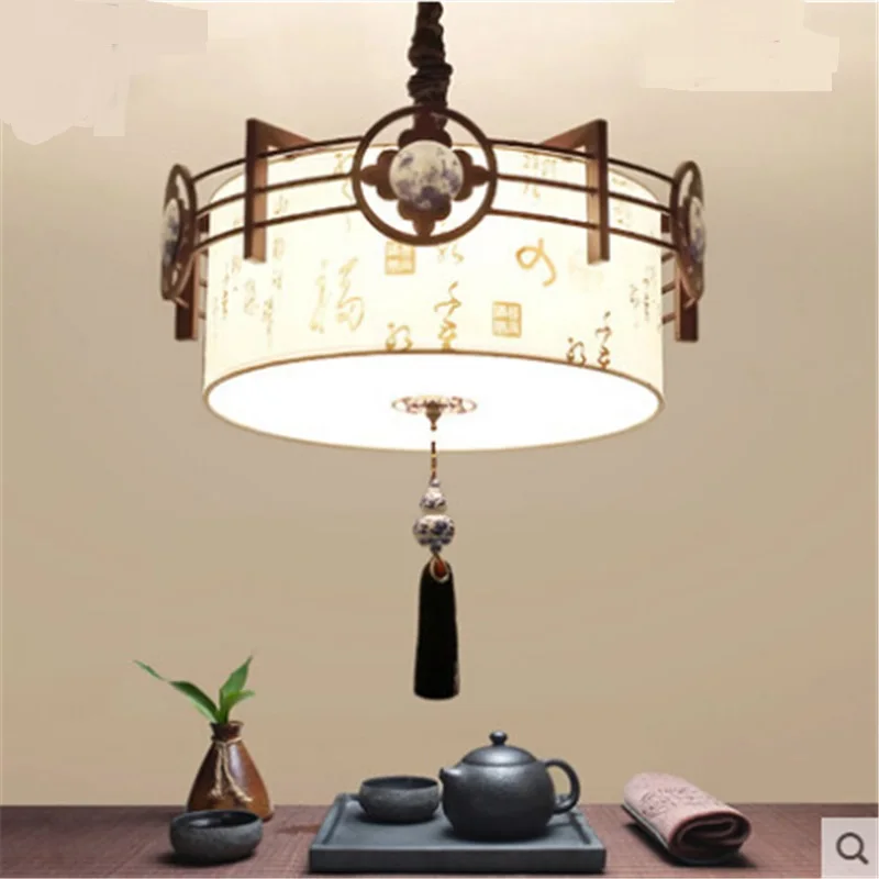 New Chinese Pendant Lights living room bedroom study room dining hall lamp round concise retro wrought pendant lamp LU818386