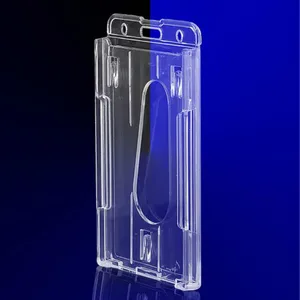 Porte-badge d’identification multi-cartes en plastique rigide, porte-badge en plastique rigide en plastique rigide, double carte verticale transparente 10x6cm 10 meilleurs détenteurs de badge de vente vertical - No 10