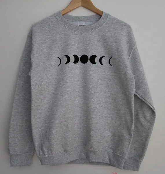 Skuggnas Moon Phase Printed Crewneck Casual Fashion Tumblr Sweatshirt Women/Men Hipster Aesthetic Hoodie Cotton Jumper Tops