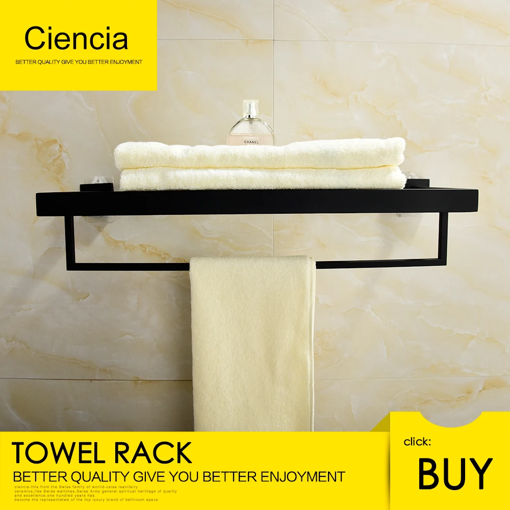 

Ciencia SUS304 stainless steel seamless self adhesive black chrome towel rack with bar towel hanger bathroom accessory